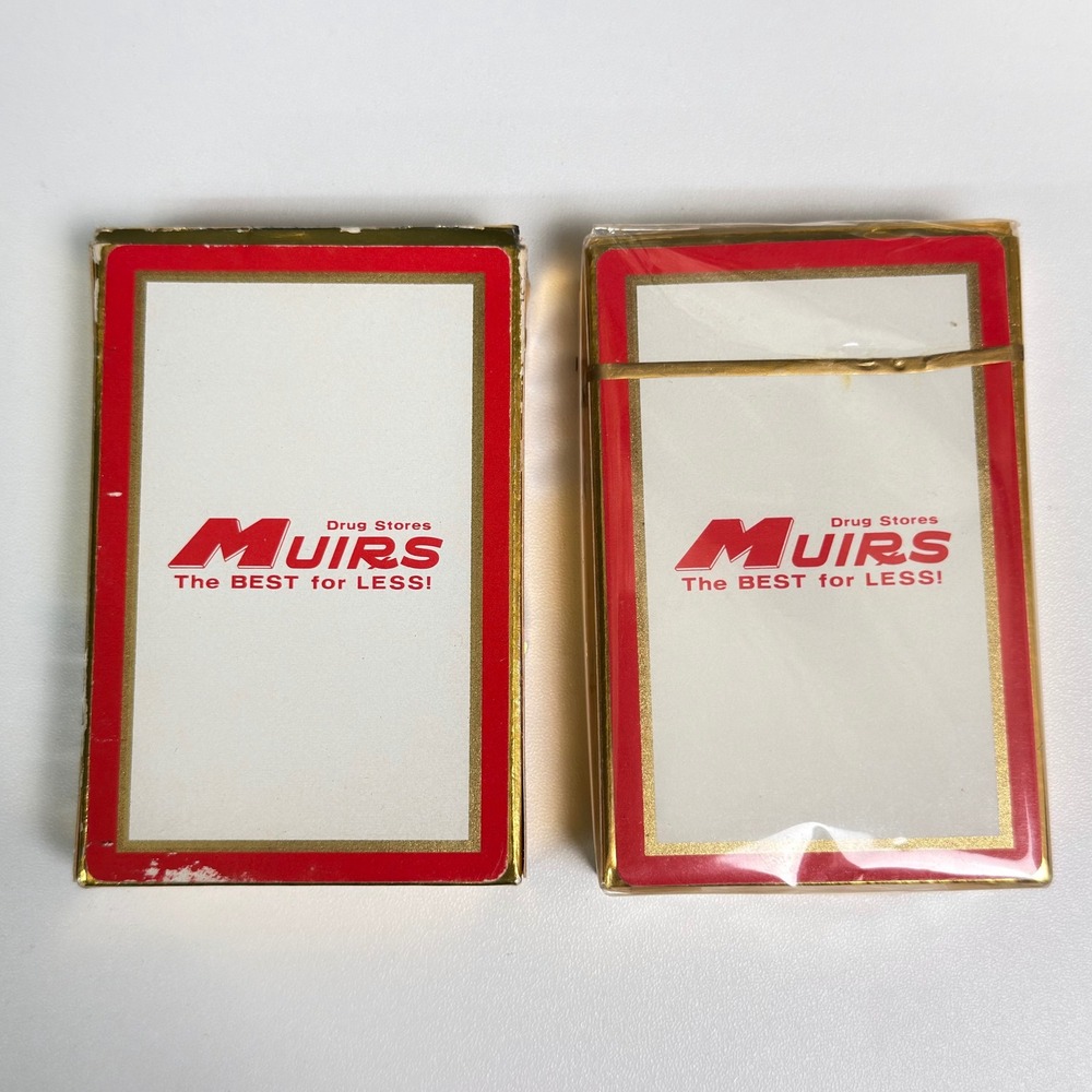 Vintage 1970s Muirs Drug Stores Playing Cards Brown Bigelow 2 Deck Set Sealed Ad
